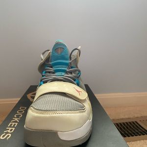 Jordan Fusions . White, gray, blue. Size 10.